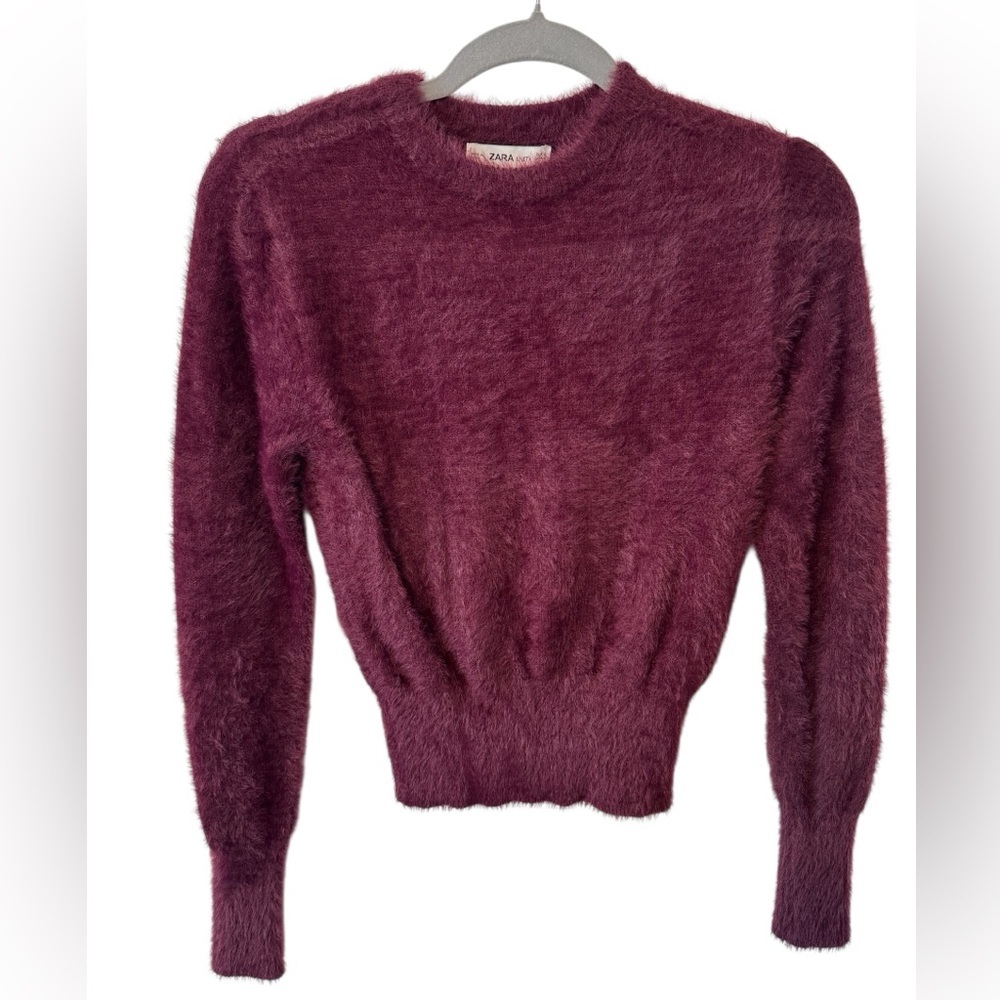 Zara Women's Plush Eyelash Plum Sweater Long Sleeve Ribbed Cuffs Sz Small
